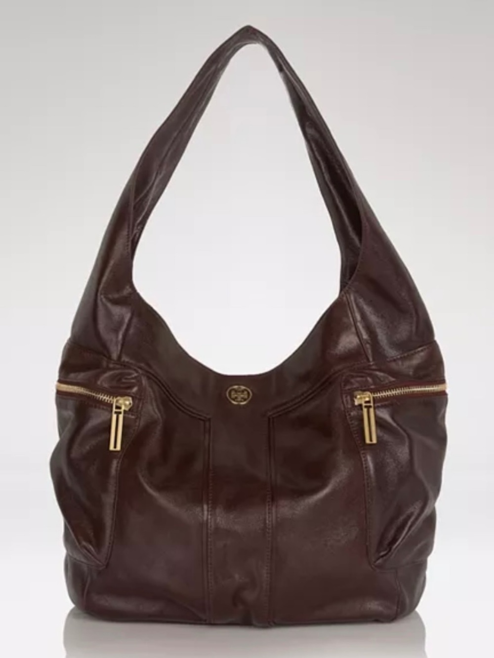 Tory Burch Vintage Moto Large Hobo Bag Burgundy Oxblood Leather Shoulder Glazed